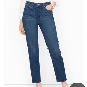 High rise dark blue ankle jeans worn twice.